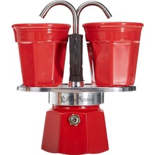 Bialetti - Set Mini Express: Ocak Üstü Espresso Pişirici + 2 Cups - Renk Kırmızı