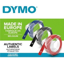 Dymo 3D Plastik Kabartma Şerit (9 mm x 3 Mt), 3'lü Paket, Siyah/kırmızı/mavi - S0847750