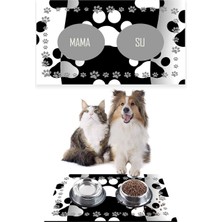 Monnhein Siyah Beyaz Pati, Kedi Köpek Mama ve Su Altlığı, Mama Paspası, Kedi Köpek Mama Eğitim Paspa