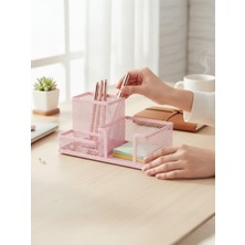 Need Metal Mesh Toz Pembe Masaüstü Organizer – 3 Bölmeli, Çok Amaçlı Düzenleyici - -133
