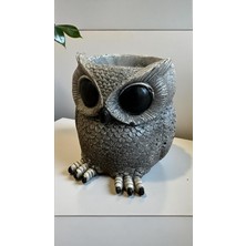 Libre Design Dekoratif 11 cm Gri Baykuş Kaktüs Sukulent Saksı Ev Balkon Bahçe Süsü Dekorasyon Bohem Heykel Biblo