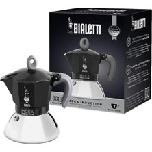 Bialetti - Indüksiyon Siyah: 2 Cups Ocak Üstü Espresso Pişirici - 100ML - Alt Hazne: Dış Paslanmaz Ç
