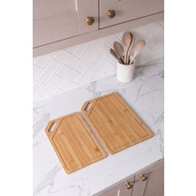 2'li Oluklu Bambu Kesme Tahtası Seti 22X32 cm & 18X28 cm – Dikdörtgen Bambu Doğrama Panosu, Saplı Kesme Tahtası, Meyve Sulu Oluklu Ahşap Kesme Tahtası, Sunum Tahtası