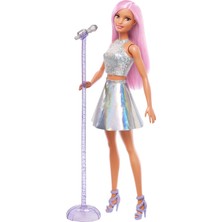 Barbie Pop Yıldızı Bebek ve Mikrofon Parlak Etek Giyen, Pembe Saçlı, 3-7 Yaş Arası Için Hediye, Jcw4