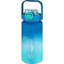 Generic 1500ML Pipetli/pipetsiz Kullanım Kulplu Askılı Çift Renkli Motivasyon Matarası (Mavi-Turkuaz)