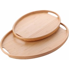 Deconox 2'li Bambu Tepsi Seti, Ince Tasarım Özel Üretim Oval 2'li Bambu Tepsi Seti (36 * 26 * 1cm-45