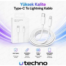utechno Type-C To Lightning Hızlı Şarj Kablosu 1 Metre iPhone 6 7 8 x Xr 11 12 13 14 Pro Max Plus Uyumlu