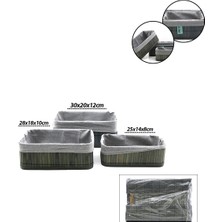 Gri 3 Boy D.dörtgen Bambu Kenar Organizer Sepet Ahşap Altlık - Bezli 25X14-28X18-20X30CM