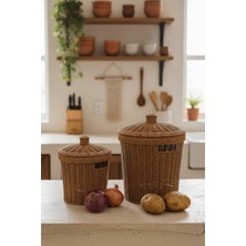 Atbyhome Rattan Konik 2'li Kapaklı Sepet