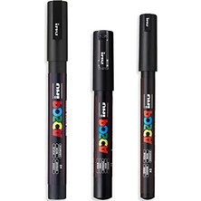 Aesco Ultra Ince Boya Marker Kalem Seti, 3'lü Paket, Siyah Mürekkep