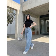 Shevega Kadın Mavi Yüksek Bel Yan Cepli Baggy Jeans Salaş Kot Pantolon