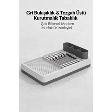 Aesco Gri Beyaz Mutfak Bulaşıklığı Tezgah Üstü Kurutmalık Tabaklık Organizer Standı
