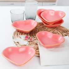 Keramika Mat Pembe Altın Fileli Kalp Çerezlik/sosluk 14 cm 6 Adet