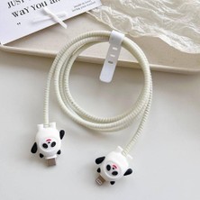 Aksesuarda Apple iPhone Samsung Xiaomi Huawei Uyumlu Sevimli Panda Figürlü Sarmal Kablo Koruyucu Set – Tüm Kablolarla Uyumlu