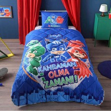 Taç Pj Masks Lisanslı Karakter Baskılı Dış Kumaş: %100 Pamuk, Iç Dolgu: Silikon Yorgan Seti, Çok Ren