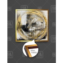 SML Tablo Siyah Gold Dokusal Altın Çember Tekstüre Abstract Lüks Dekor Kare Çerçeveli Kanvas Tablo