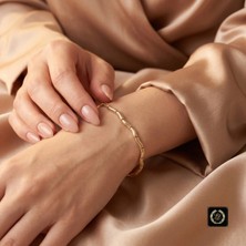 cm Jewelry Vıp Seri 316L Çelik 14K Gold Renk Dalgalı Zincir Bileklik 19,5 cm