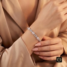 Xuping Jewelry Vıp Seri 316L Çelik Gümüş Renk Oval Taşlı ve Halkalı Suyolu Bileklik 19 cm