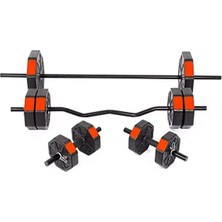 Aesco Kırmızı Kapaklı Dumbell Ağırlık Seti, 150 cm Düz Bar ve Z Bar