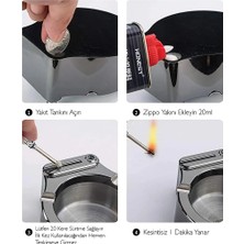 Aesco Metal Çakmaklı Küllük Zippo Yakıt Ile Çalışır