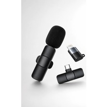 Aesco Kablosuz Yaka Mikrofonu Usb-C ve Lightning Adaptörlü Telefon Uyumlu Kompakt Ses Kiti
