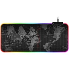 Aesco 80X30 cm Dünya Desenli Rgb LED Işıklı Gaming Mouse Pad, Kaymaz Taban