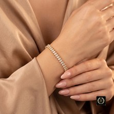 Xuping Jewelry Vıp Seri 316L Çelik 14K Gold Renk Markiz Kesim Zirkon Taşlı Bileklik 19 cm