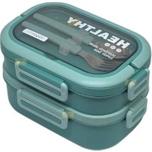 Aesco Bento 1650ML Lunchbox 2 Katlı 3 Bölmeli Paslanmaz Çelik Sefer Tası Yemek Kutusu (Yeşil)