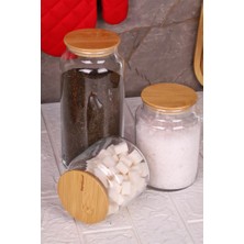 Bambum Zone - 3'lü Cam Saklama Kabı 600ML-800ML-1300ML Vakumlu Bambu Kapaklı