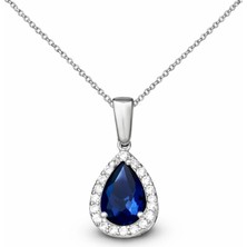Tienda Elegante Gümüş Mavi Taşlı Damla Kadın Kolye