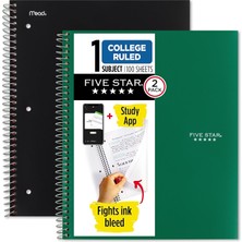 Five Star Spiral Defter + Çalışma Uygulaması, 2'li Paket, 1 Konu, Kolej Çizgili Kağıt, Mürekkep Kana