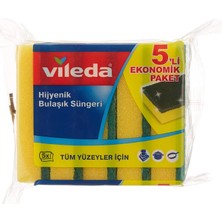 Vileda Düz Hijyenik Bulaşık Süngeri, 5'li Ekonomik Paket, Yeşil