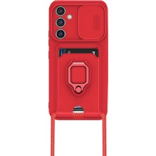 Trend Kapında Samsung Galaxy A24 4g Kılıf Zuma Kartvizitli Yüzüklü Silikon - Kırmızı