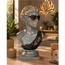 Ersu Store Modern Kalpli Gözlüklü Büst Heykel – Gri Siyah Gold Dekoratif Biblo  Salon, Ofis ve Yoga Stüdyo Dekoru