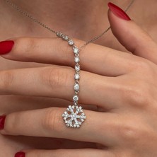 Tienda Elegante Gümüş Sıralı Zirkon Taşlı Kar Tanesi Kadın Kolye