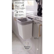 İndecor Houseware 15 Litre Kapaksız Banyo , Mutfak ve Ofis Çöp Kovası Dolap Kapağı Asma Aparatlı Çöp Kutusu Tezgahüstü Çöp Kovası