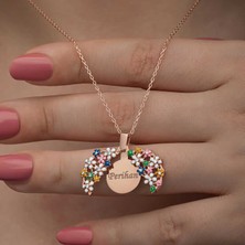 Tienda Elegante Gümüş Rose Renkli Çiçek Kişiye Özel Kadın Kolye