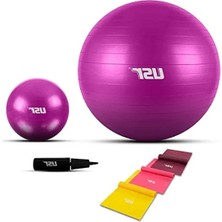 Aesco Pilates Topu ile Pompa, 25+65 cm ve 3 Lastik ile Egzersiz Için