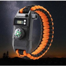 Trend Kapında Paracord Dijital Saat Düdük Hayatta Kalma Turuncu Kamp Bilekliği