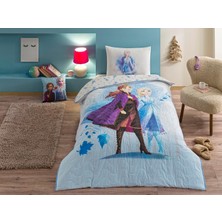 Taç Disney Frozen Sisters Standart Pamuk Nevresim Takımı, Mavi, Tek Kişilik