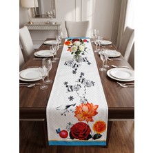 Nunuteks Kuş ve Çiçek Desenli Dekoratif Runner- 40X140 cm