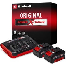 Einhell Power X-Change Başlangıç Kiti Akü ve Şarj Cihazı (Li-Ion, 18 V, 2 x 4.0 Ah Akü ve Twincharge