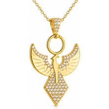 Tienda Elegante Gümüş Gold Zirkon Taşlı Anka Kuşu Kadın Kolye