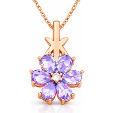 Tienda Elegante Gümüş Rose Mor Sevgi Çiçeği Kadın Kolye