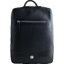 Paftalı Deri Paftalı Leather Macbook  Laptop Orta Boy Sırt Çantası, 38X26X6 Cm, Modern Tasarım, Siyah (Taba Kahve