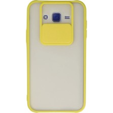 Samsung Galaxy J7 Kılıf Palm Buzlu Kamera Sürgülü Silikon - Sarı