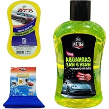 Aesco Oto Şampuanı ve Mikrofiber Bez Seti, Carnauba Cilalı ve Temizleme Araçları