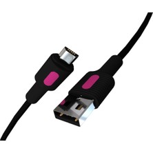 Remorax Micro USB Hızlı Şarj Kablosu (Siyah + Fuşya/siyah Uç) (150 Cm)