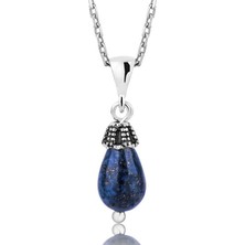 Tienda Elegante Gümüş Lapis Doğal Taş Bayan Kolye