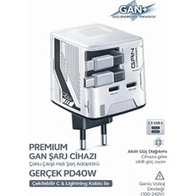 MiraLive Gan+ Pd 40W Hızlı Şarj Adaptörü Çoklu Çıkış Usb-C Lightning Kablolu Hızlı Şarj Cihazı